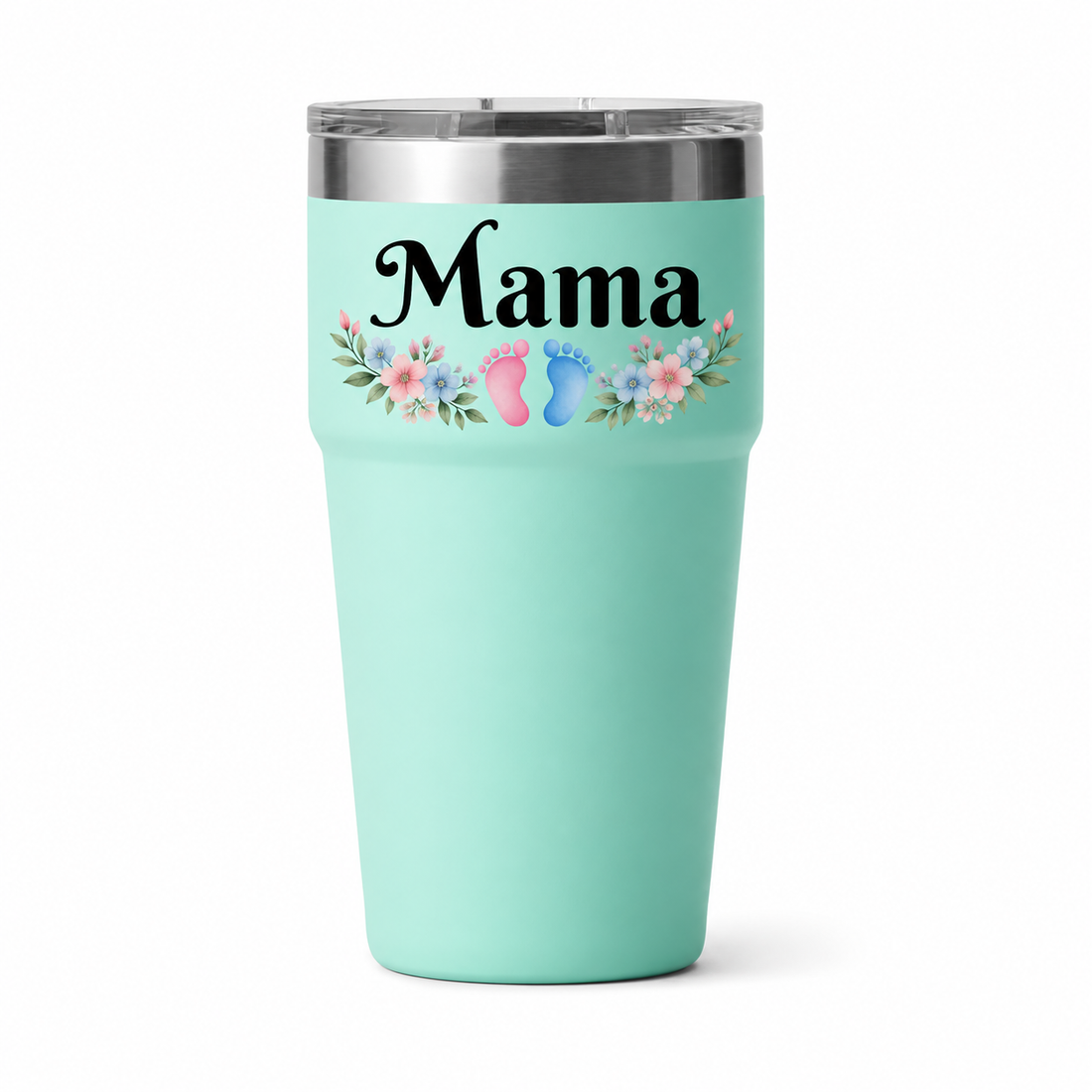 YETI 20 oz Stackable Seafoam with sample full-color UV printing: Mama