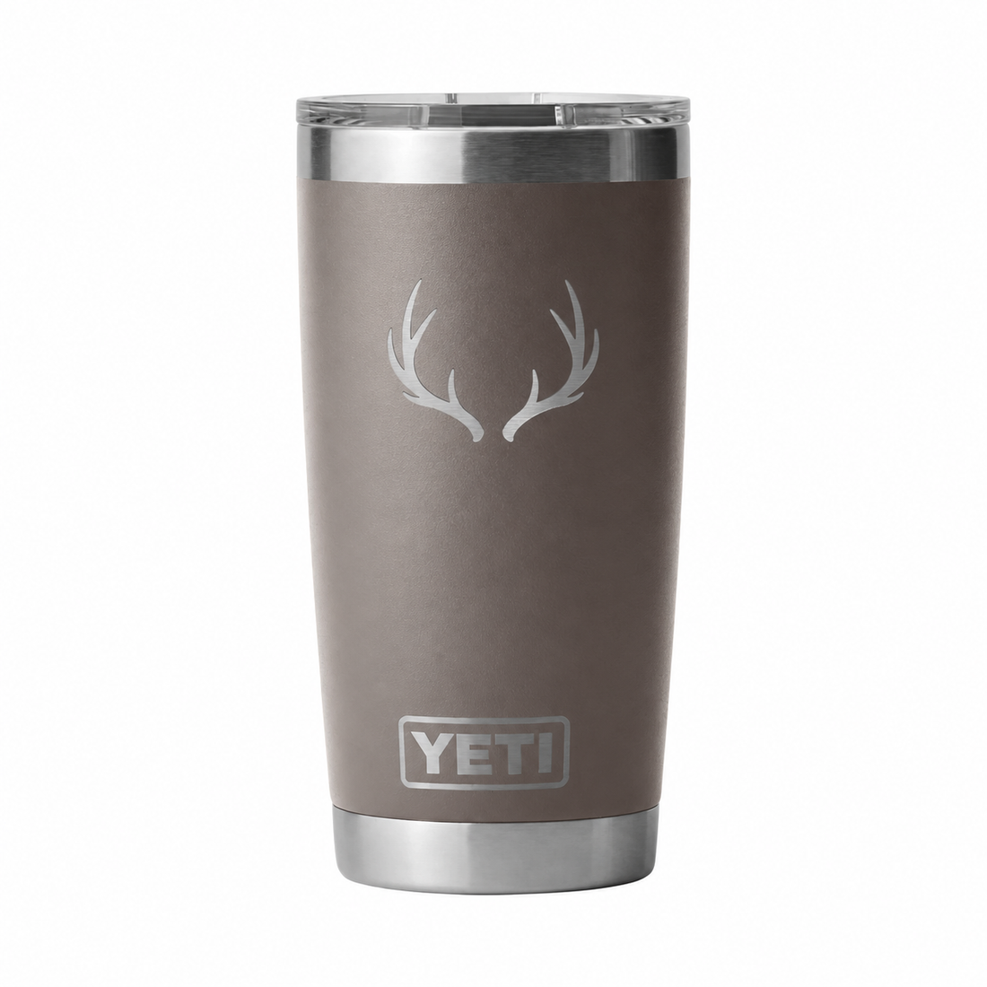 YETI 20 oz Sharptail Taupe antlers example engraving. Actual personalization varies.
