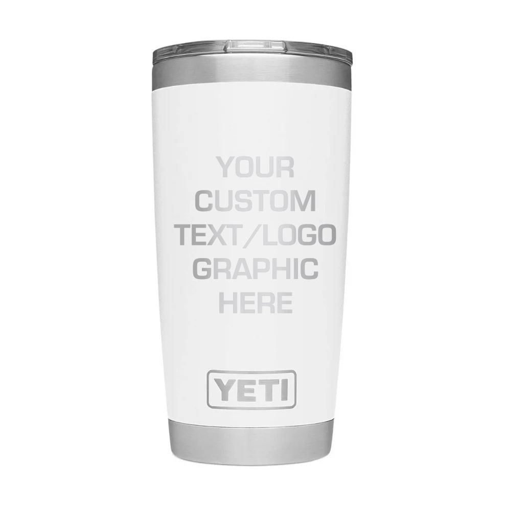 YETI 20 oz White with custom engraving placement