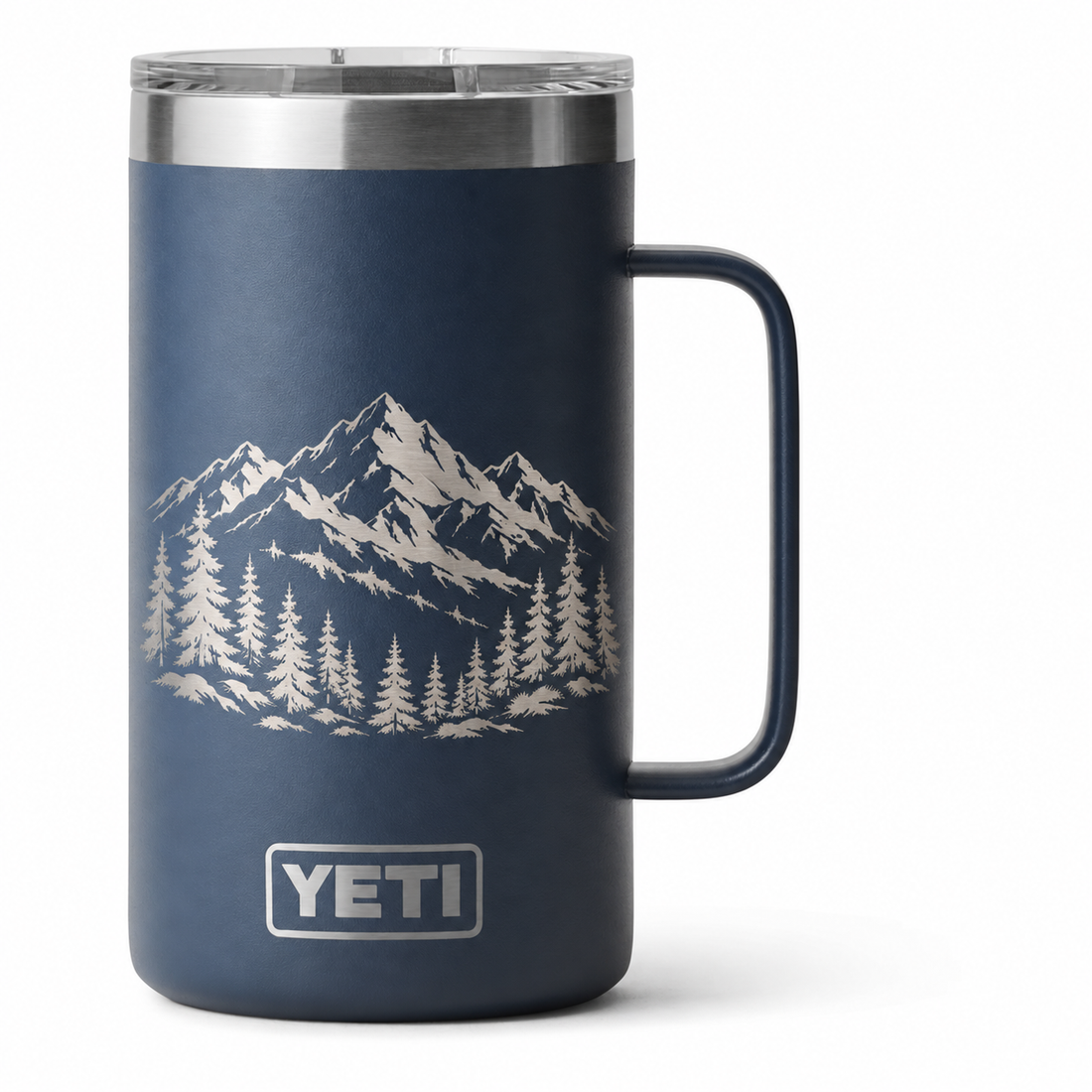 YETI 24 oz Mug Navy — sample laser engraving