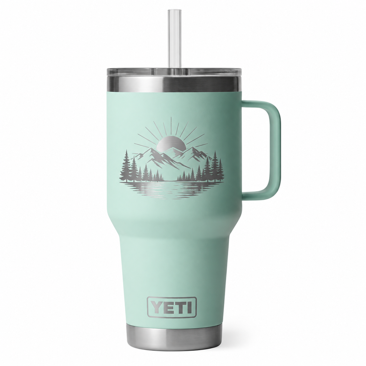 YETI 35 oz Travel Seafoam — sample laser engraving