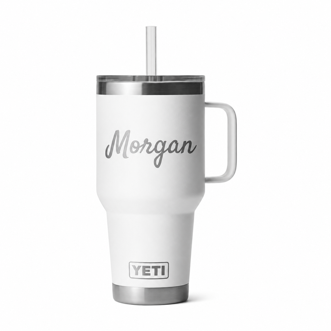 YETI 35 oz Travel White — sample personalized laser engraving