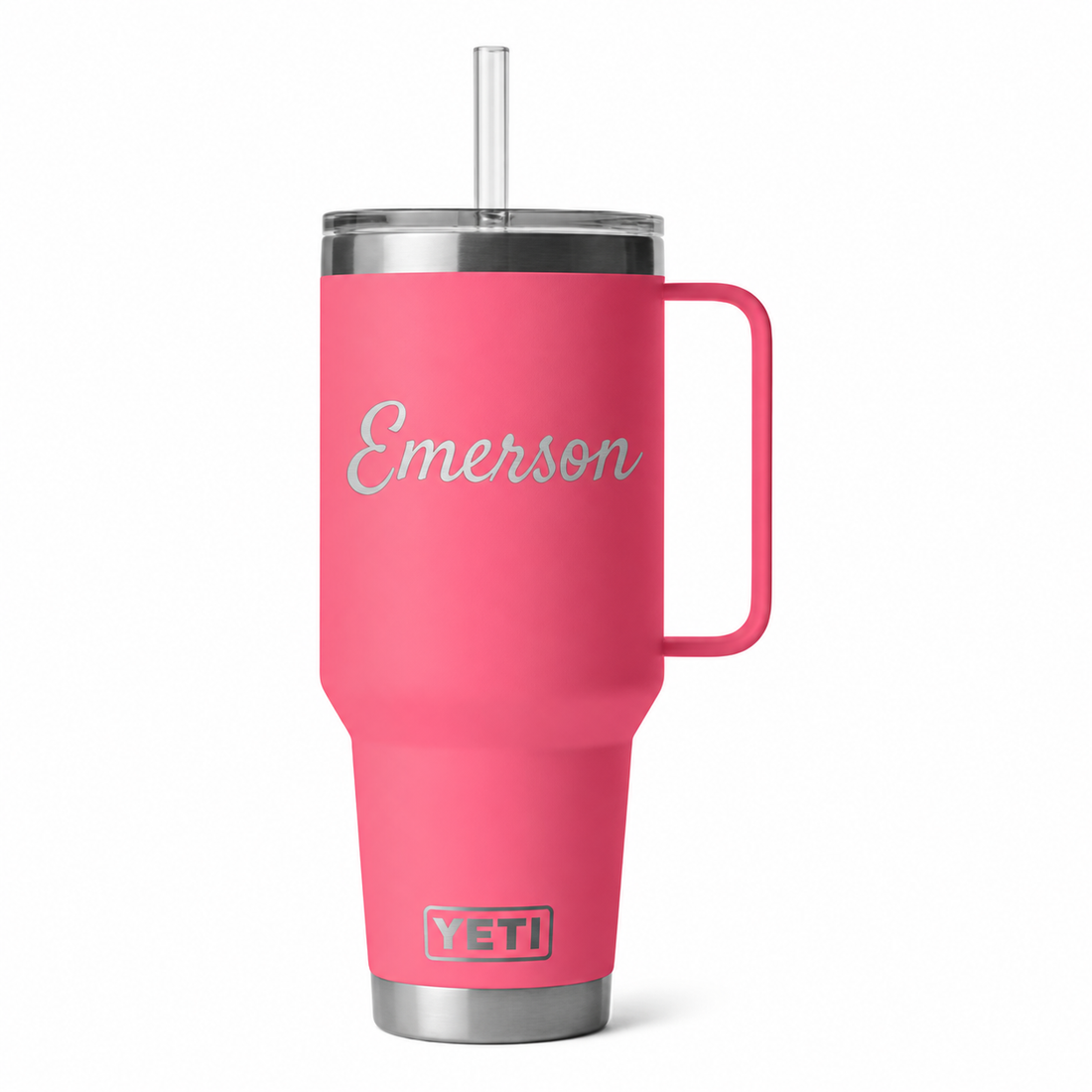 YETI 42 oz Tropical Pink Travel — sample personalized laser engraving