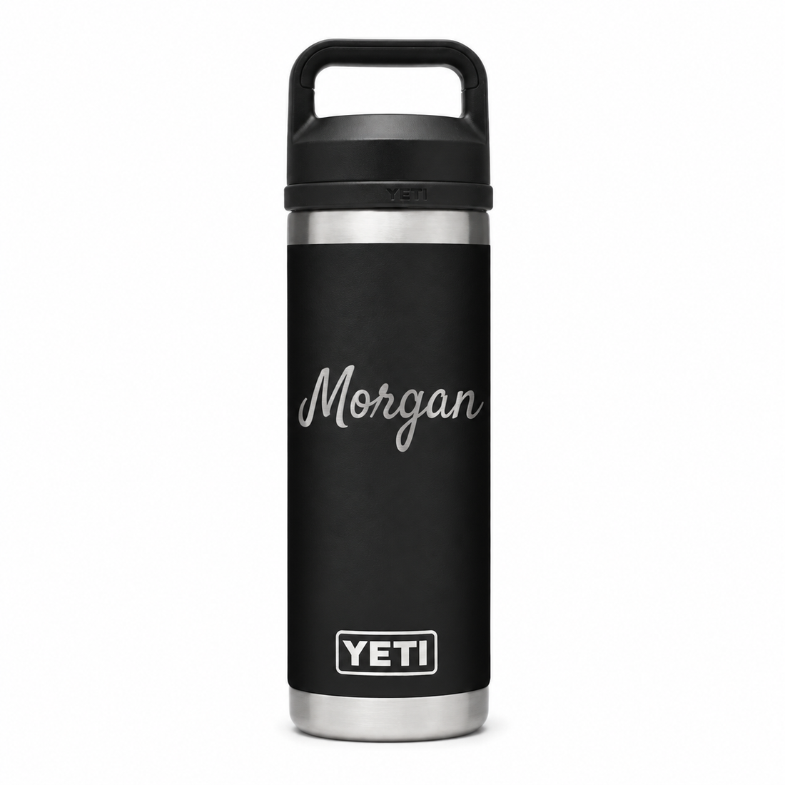 YETI Bottle Black 18 oz — sample personalized laser engraving