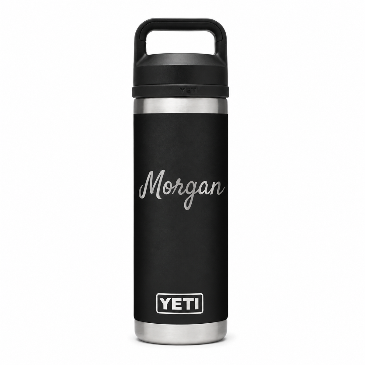 YETI Bottle Black 18 oz — sample personalized laser engraving