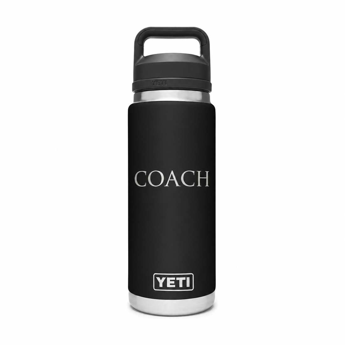 YETI Bottle Black 26 oz — sample personalized laser engraving