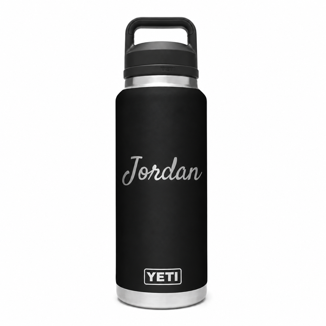 YETI Bottle Black 36 oz — sample personalized laser engraving
