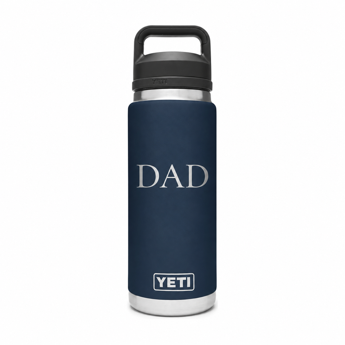 YETI Bottle Navy 26 oz — sample personalized laser engraving