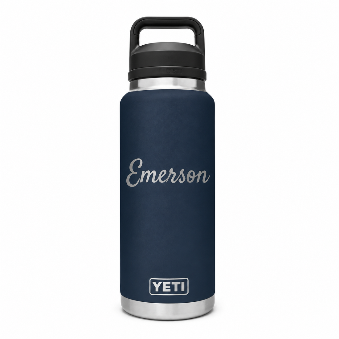 YETI Bottle Navy 36 oz — sample personalized laser engraving