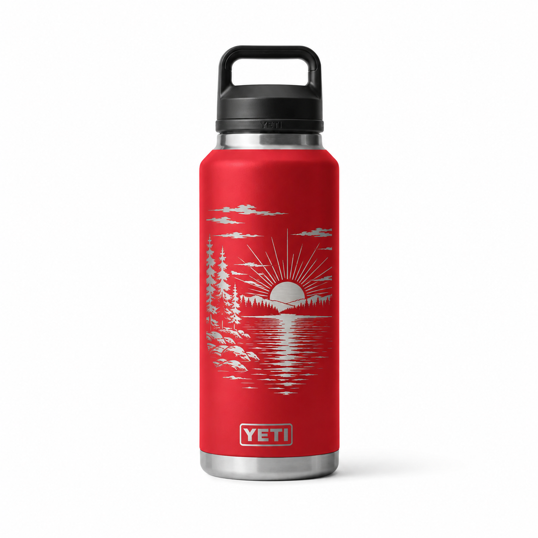 YETI Bottle Rescue Red 36 oz — sample laser engraving