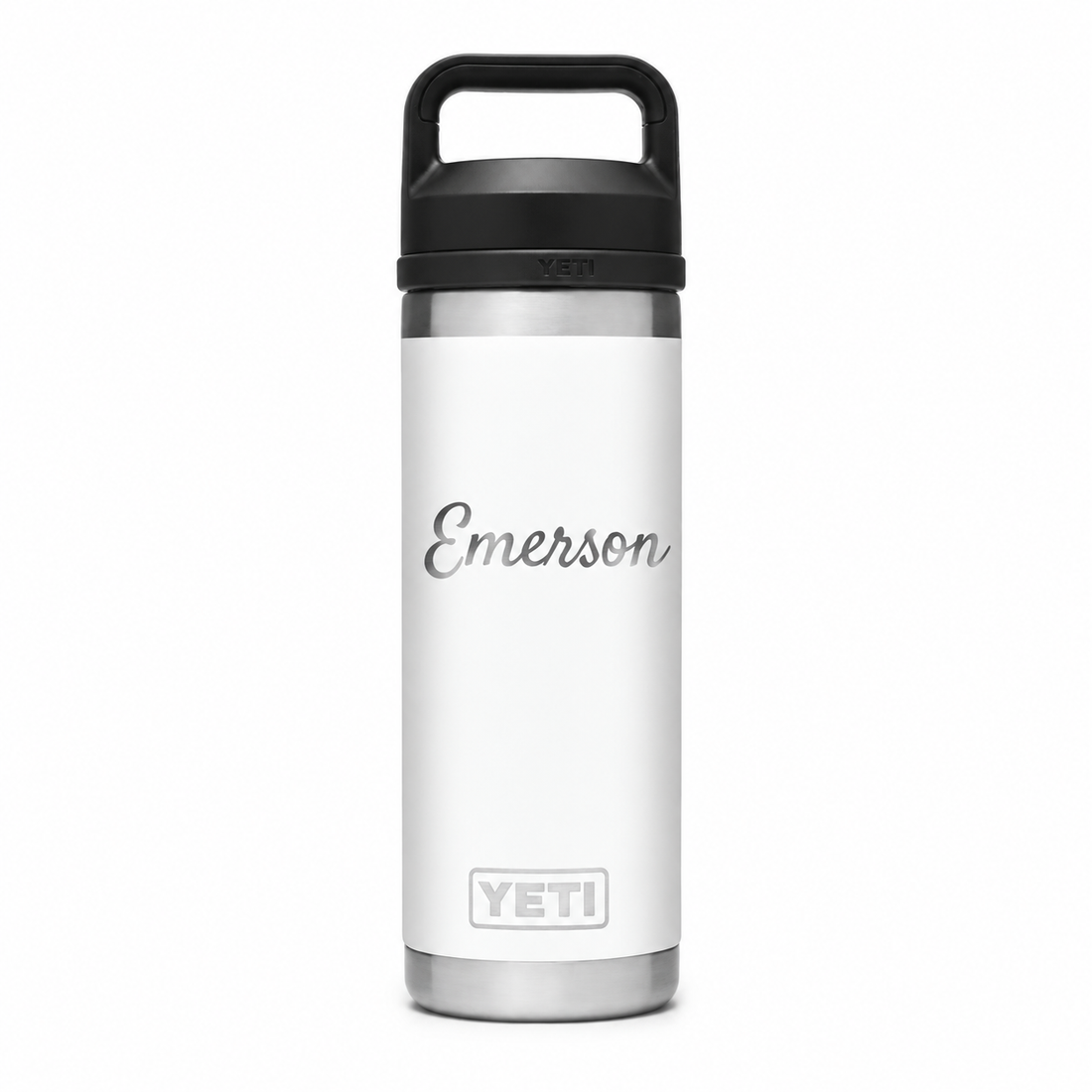 YETI Bottle White 18 oz — sample personalized laser engraving