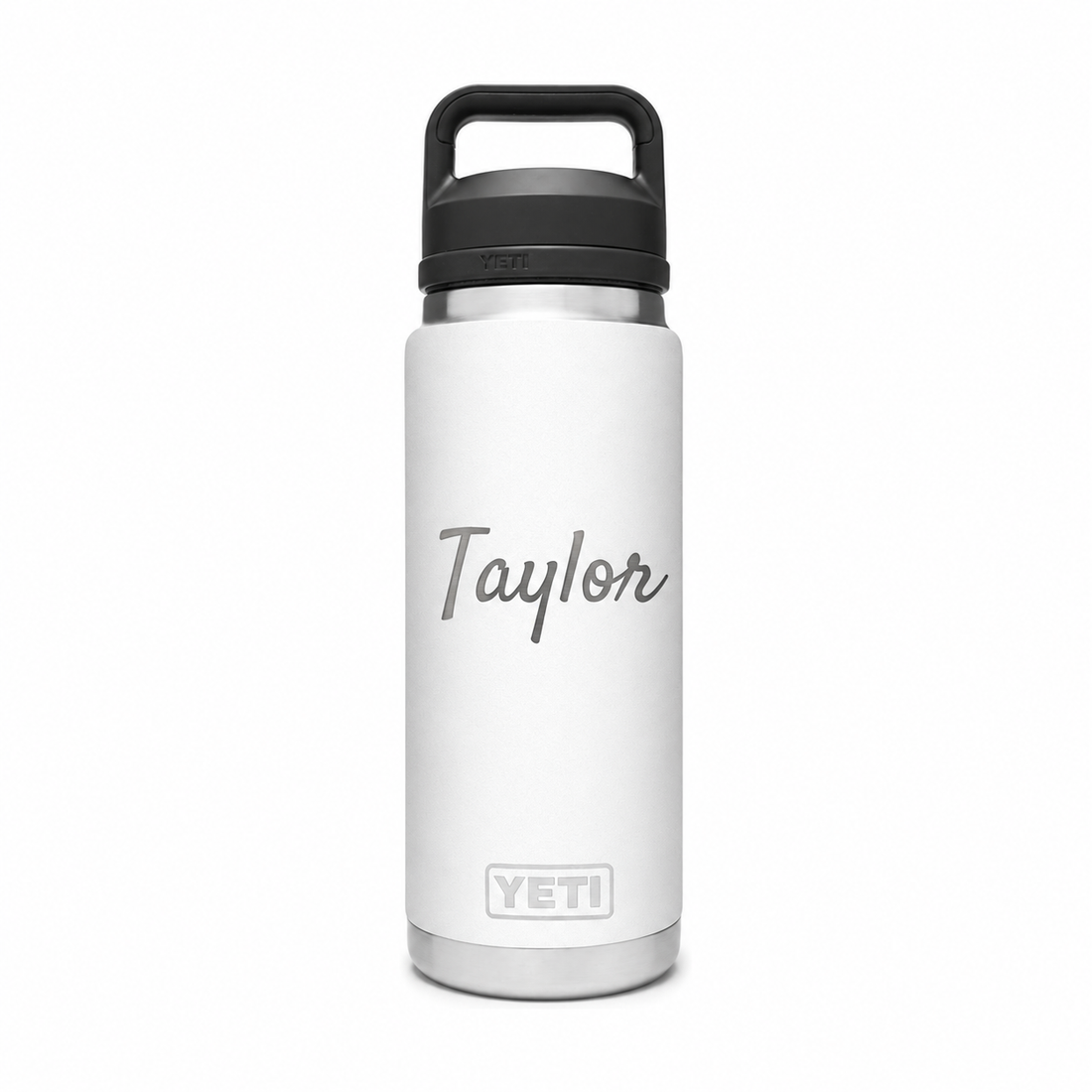 YETI Bottle White 26 oz — sample personalized laser engraving