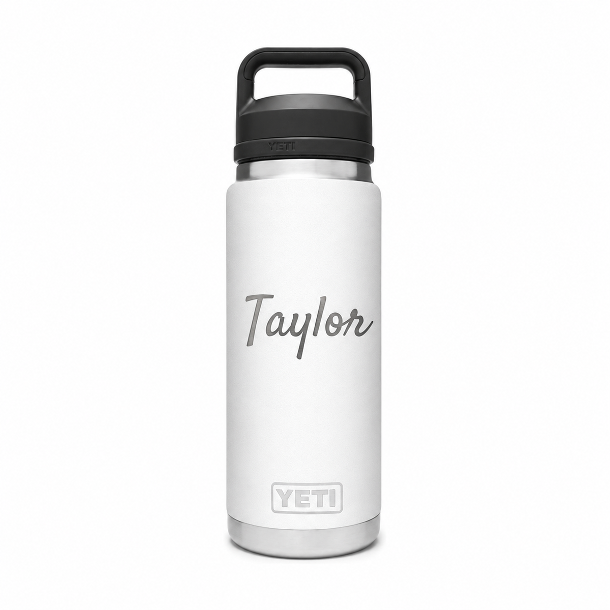 YETI Bottle White 26 oz — sample personalized laser engraving