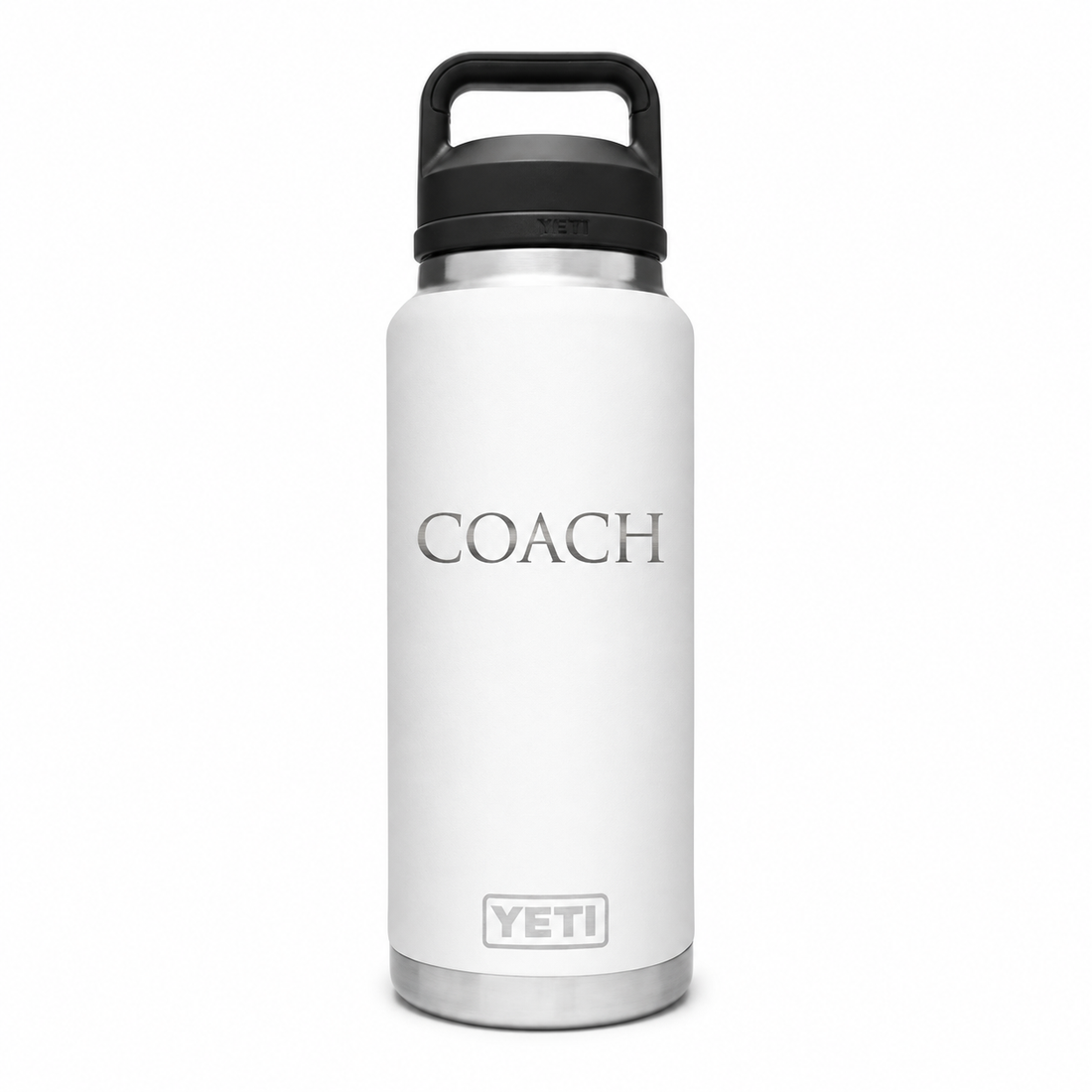 YETI Bottle White 36 oz — sample personalized laser engraving