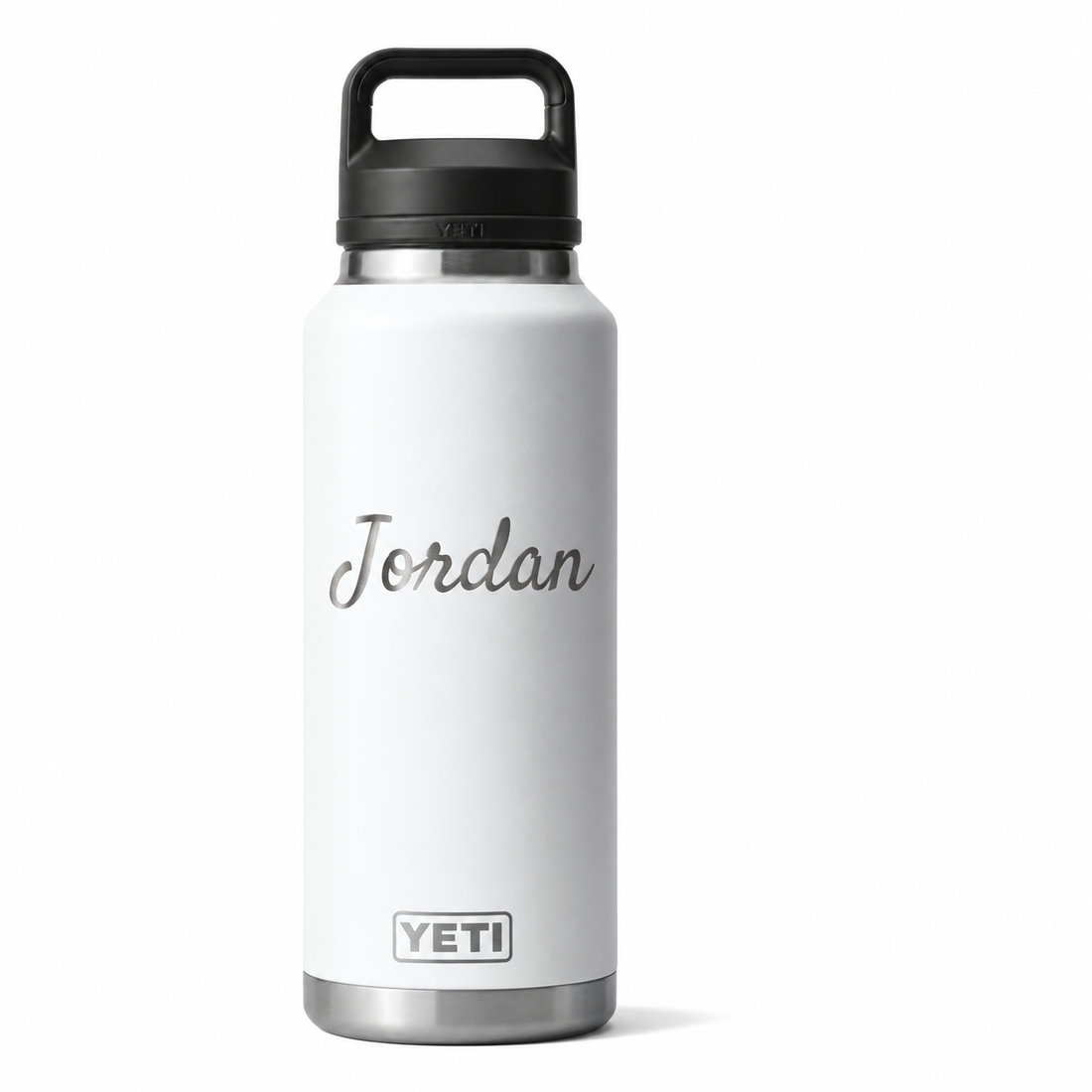 YETI Bottle White 46 oz — sample personalized laser engraving