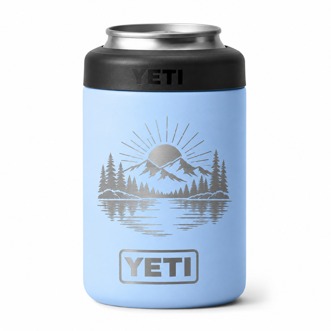YETI Can 12 oz Big Sky Blue — sample laser engraving