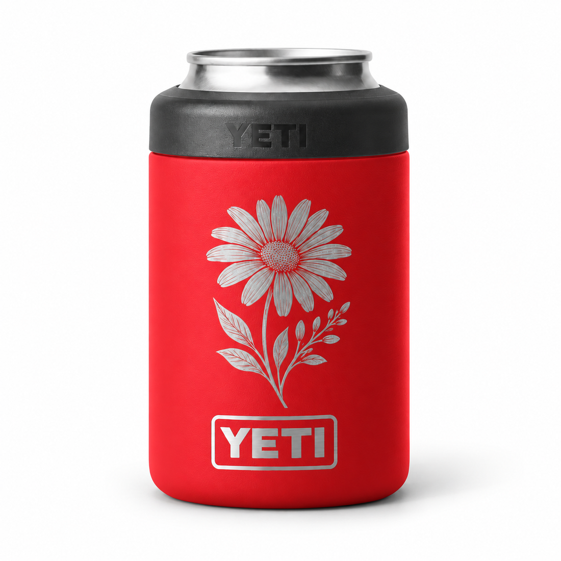 YETI Can 12 oz Rescue Red — sample laser engraving