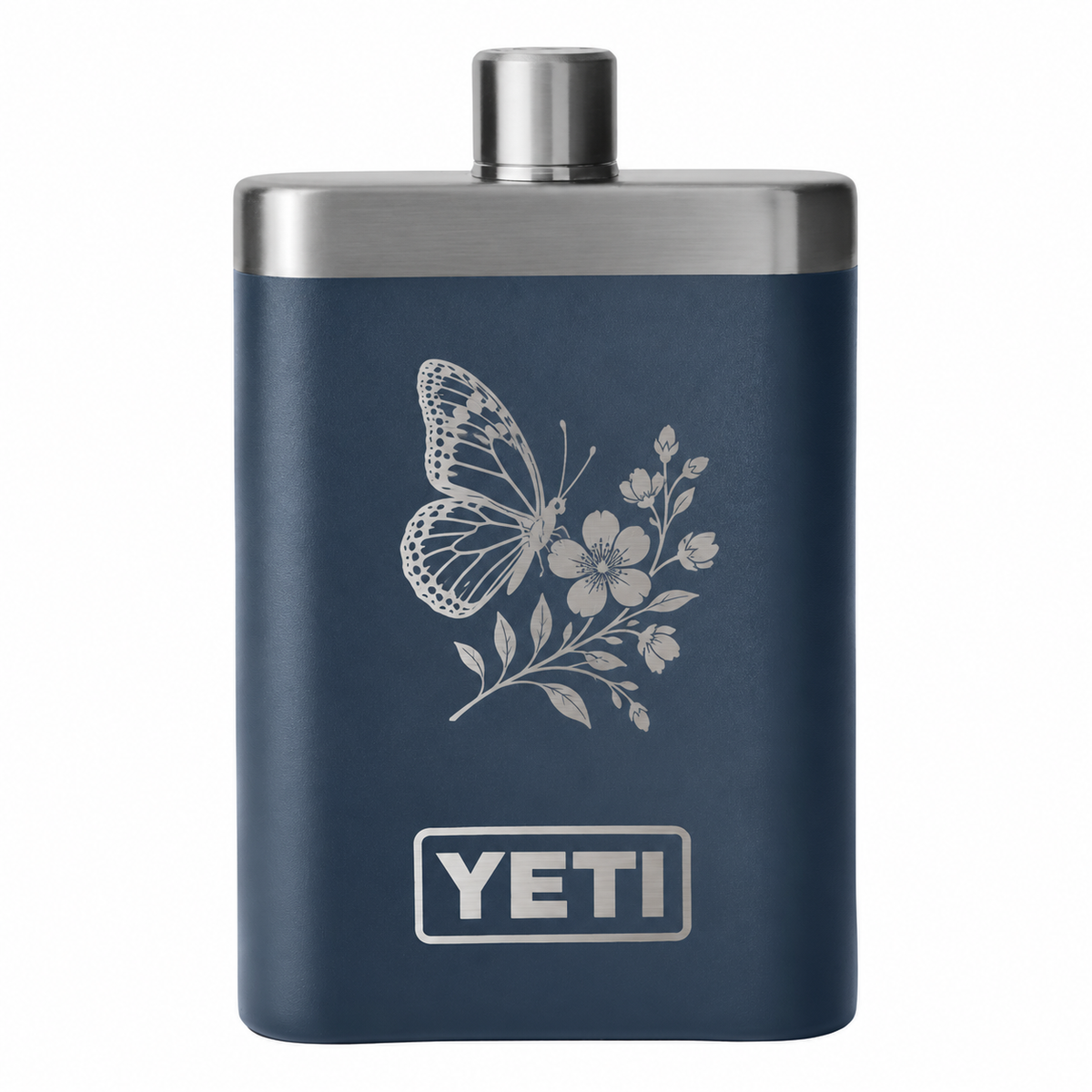 YETI Flask Navy — sample laser engraving