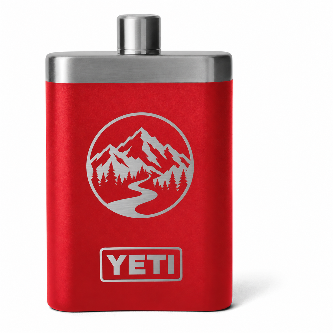 YETI Flask Rescue Red — sample laser engraving