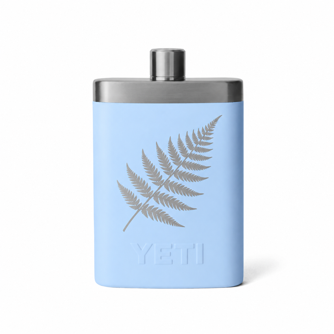 YETI Flask Big Sky Blue — sample laser engraving