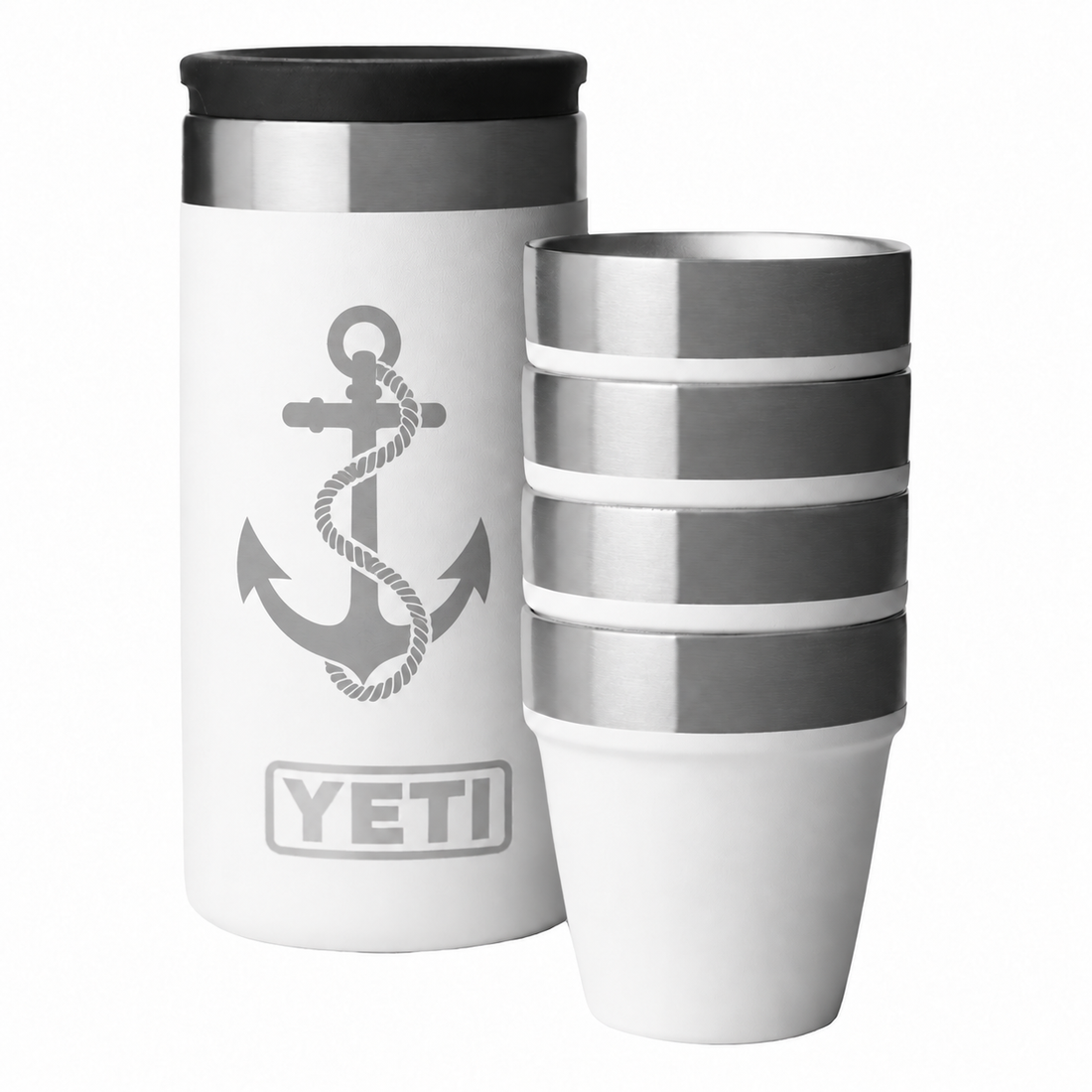 YETI Shot Glass with Carrying Case White — sample laser engraving